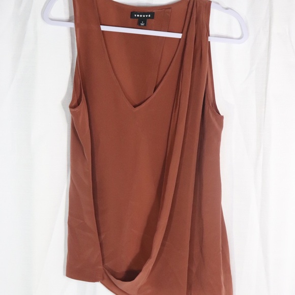 Trouve Tops - Trouvé brown Silk asymmetrical flowy blouse